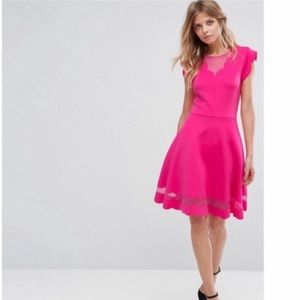 Ted Baker London Pink Scallop Fit and Flare Dress size 1 fist US Size 4
